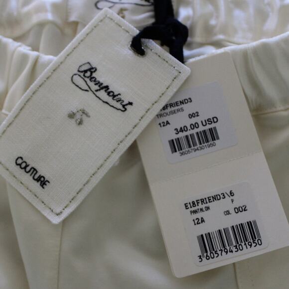 NWT Bonpoint Couture Friend Style Satin Ivory Pull On Dress Pants Slim Leg 12 - Picture 6 of 7